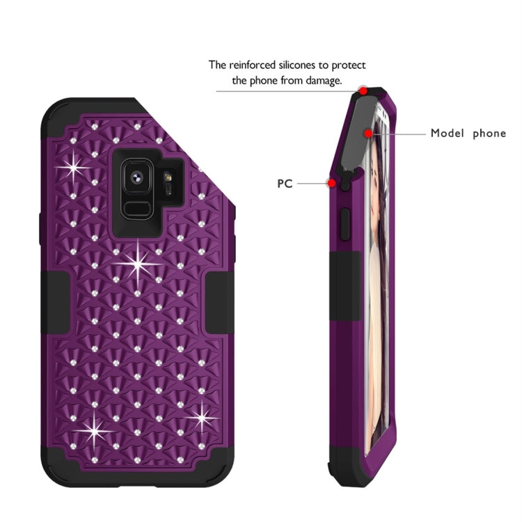 For Galaxy S9 Silicone + PC Crystal Encrusted Protective Back Cover Soft Case