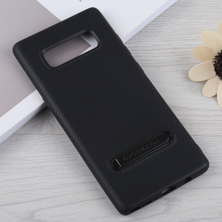 TOTUDESIGN Slim Series Carbon Fiber Texture TPU Case for Galaxy Note 8, with Holder