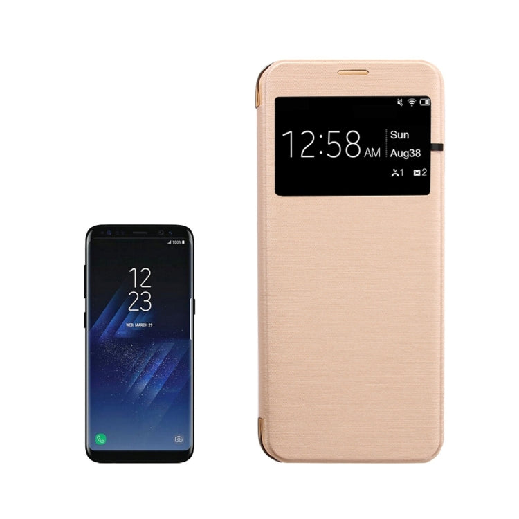 For Galaxy S8 PU+PC Small Lattice Texture Horizontal Flip Leather Case with Call Display ID