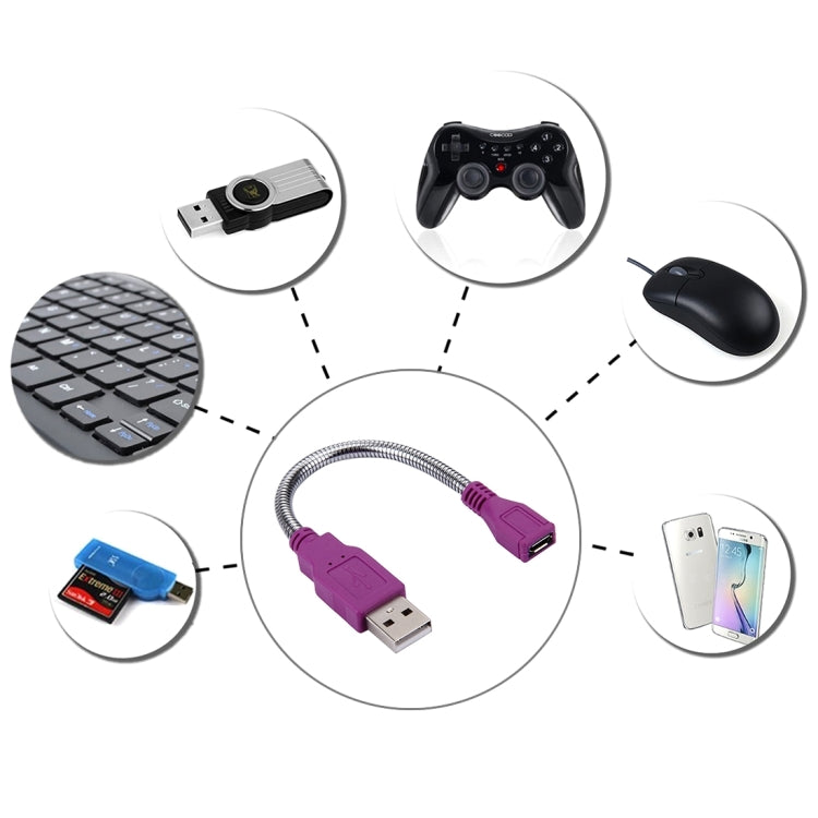 10cm USB 2.0 Male to Micro USB Female Metal Soft Hose Converter Adapter Cable, For Samsung, Sony, Meizu, Xiaomi, and other Smartphones(Purple)
