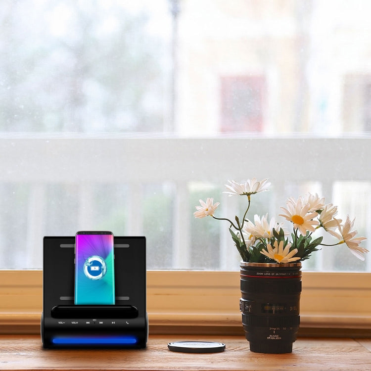 azpen D100 3 in 1 Docking Station +  Bluetooth Speaker + QI Wireless Charger, CW6687E Processor, Support TF music Player(Black)