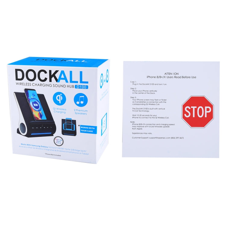 azpen D100 3 in 1 Docking Station +  Bluetooth Speaker + QI Wireless Charger, CW6687E Processor, Support TF music Player(Black)