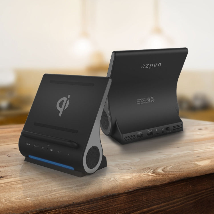azpen D100 3 in 1 Docking Station +  Bluetooth Speaker + QI Wireless Charger, CW6687E Processor, Support TF music Player(Black)