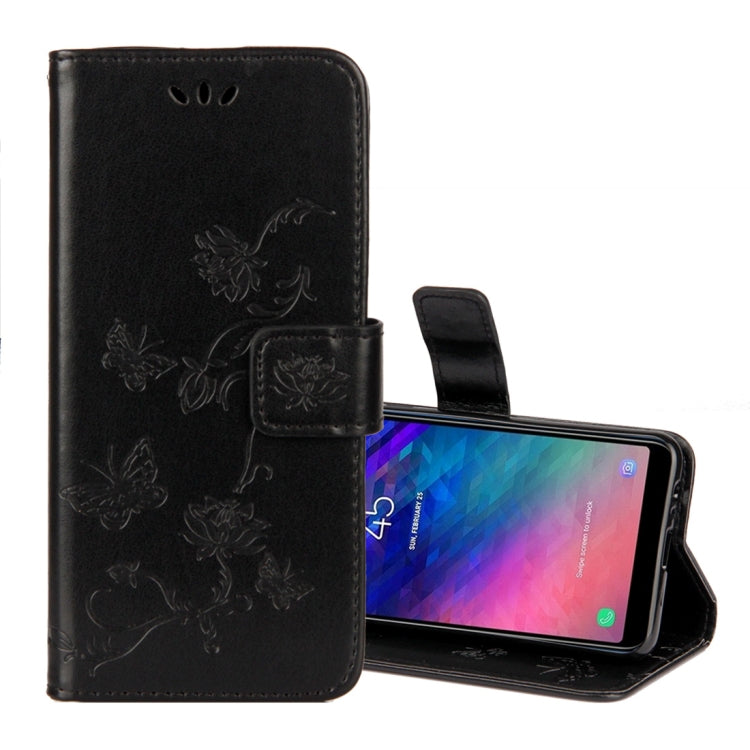 Lotus Butterfly Pattern Horizontal Flip Leather Case for Galaxy A6 (2018), with Holder & Card Slots & Wallet & Lanyard