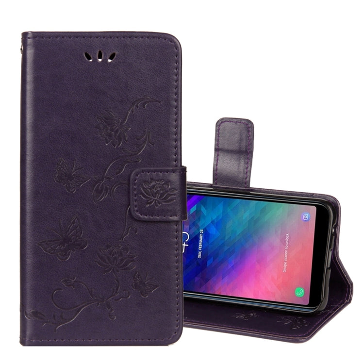 Lotus Butterfly Pattern Horizontal Flip Leather Case for Galaxy A6 (2018), with Holder & Card Slots & Wallet & Lanyard