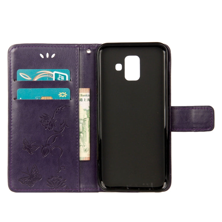 Lotus Butterfly Pattern Horizontal Flip Leather Case for Galaxy A6 (2018), with Holder & Card Slots & Wallet & Lanyard