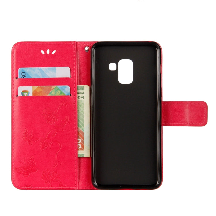 Lotus Butterfly Pattern Horizontal Flip Leather Case for Galaxy A6 (2018), with Holder & Card Slots & Wallet & Lanyard