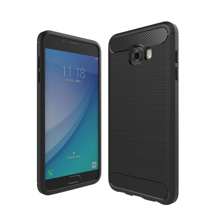 For Galaxy C5 Pro Brushed Carbon Fiber Texture Shockproof TPU Protective Cover Case