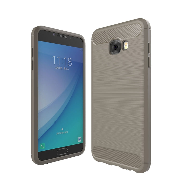 For Galaxy C7 Pro Brushed Carbon Fiber Texture Shockproof TPU Protective Cover Case