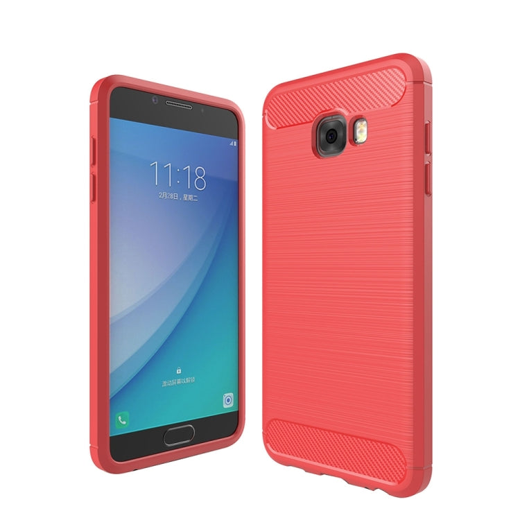 For Galaxy C7 Pro Brushed Carbon Fiber Texture Shockproof TPU Protective Cover Case