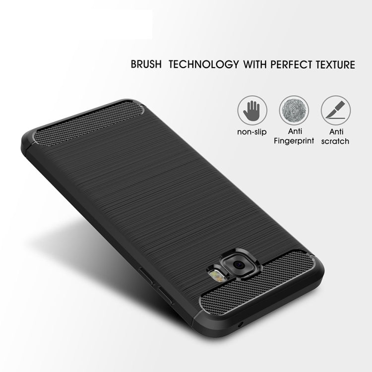 For Galaxy C7 Pro Brushed Carbon Fiber Texture Shockproof TPU Protective Cover Case