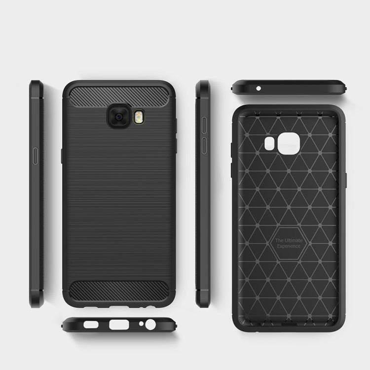 For Galaxy C7 Pro Brushed Carbon Fiber Texture Shockproof TPU Protective Cover Case