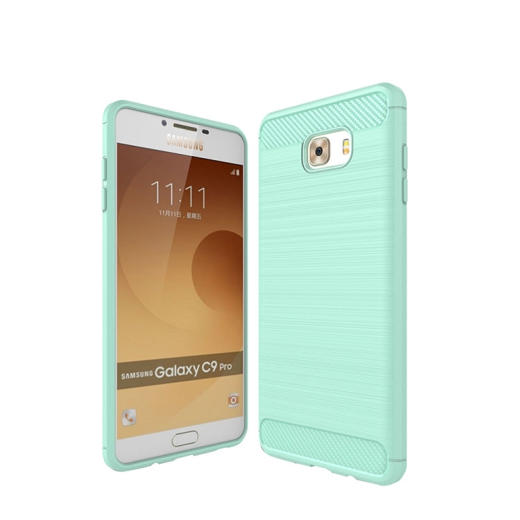 For Galaxy C9 Pro Brushed Carbon Fiber Texture Shockproof TPU Protective Cover Case