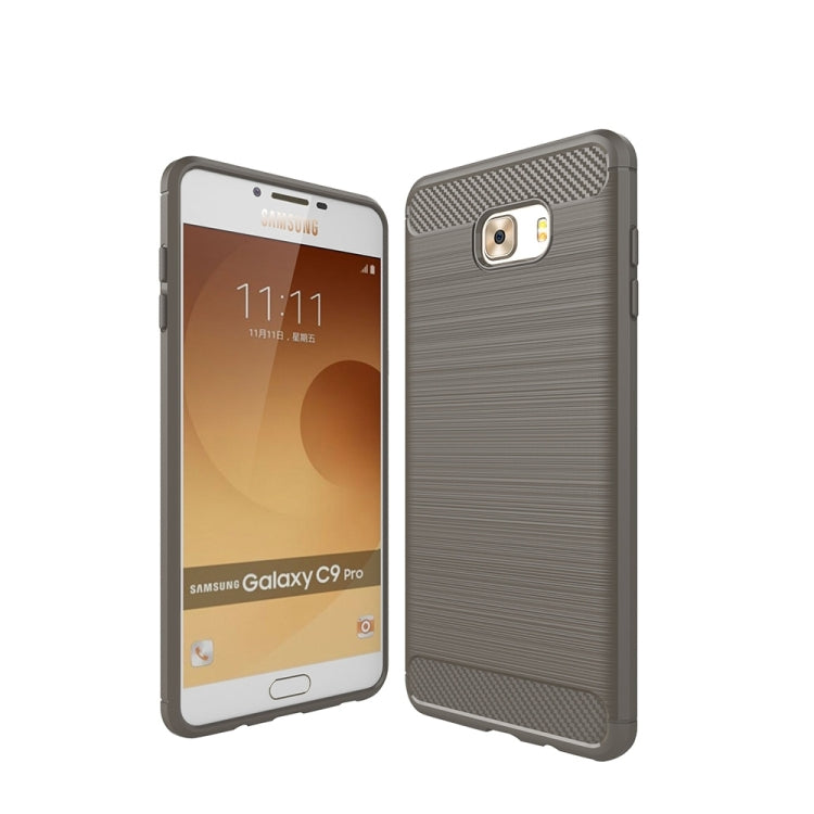 For Galaxy C9 Pro Brushed Carbon Fiber Texture Shockproof TPU Protective Cover Case