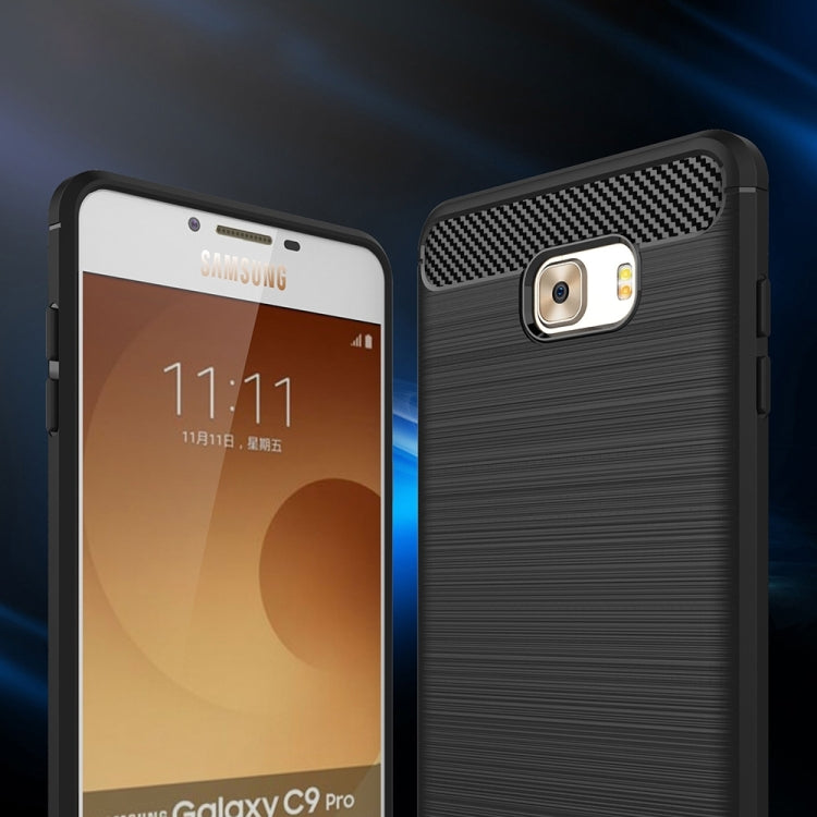 For Galaxy C9 Pro Brushed Carbon Fiber Texture Shockproof TPU Protective Cover Case