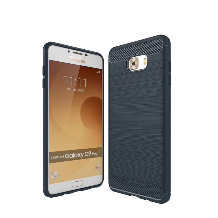 For Galaxy C9 Pro Brushed Carbon Fiber Texture Shockproof TPU Protective Cover Case