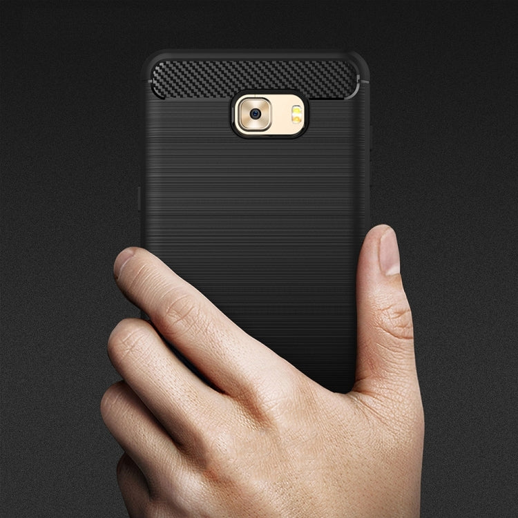 For Galaxy C9 Pro Brushed Carbon Fiber Texture Shockproof TPU Protective Cover Case
