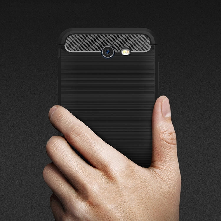 For Galaxy J7 (2017) (US Version) Brushed Carbon Fiber Texture Shockproof TPU Protective Cover Case
