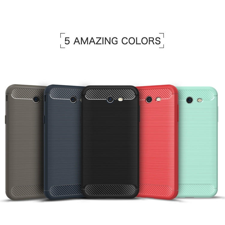 For Galaxy J7 (2017) (US Version) Brushed Carbon Fiber Texture Shockproof TPU Protective Cover Case