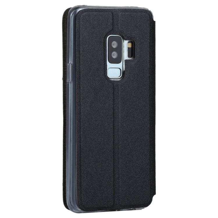 For Galaxy S9+ Frosted Texture Horizontal Flip Leather Case with Call Display ID & SlideUnlock Slip & Holder