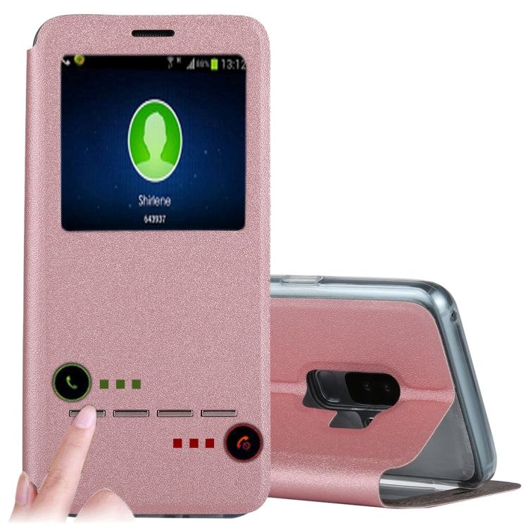 For Galaxy S9+ Frosted Texture Horizontal Flip Leather Case with Call Display ID & SlideUnlock Slip & Holder