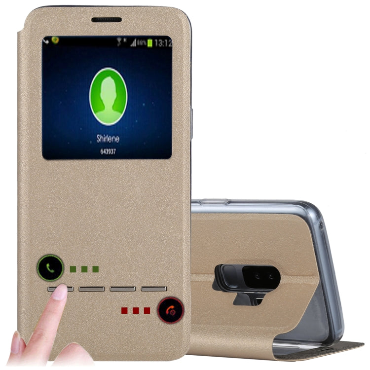 For Galaxy S9+ Frosted Texture Horizontal Flip Leather Case with Call Display ID & SlideUnlock Slip & Holder