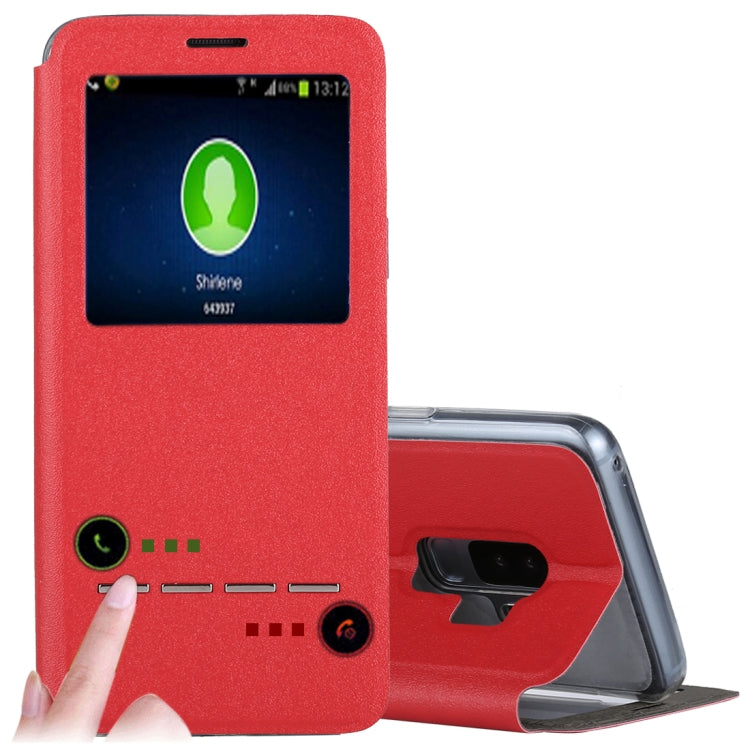 For Galaxy S9+ Frosted Texture Horizontal Flip Leather Case with Call Display ID & SlideUnlock Slip & Holder