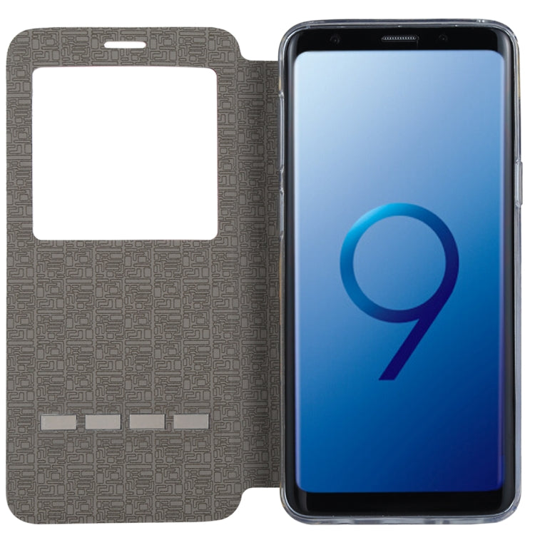 For Galaxy S9+ Frosted Texture Horizontal Flip Leather Case with Call Display ID & SlideUnlock Slip & Holder