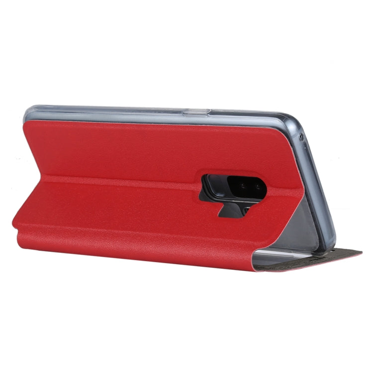 For Galaxy S9+ Frosted Texture Horizontal Flip Leather Case with Call Display ID & SlideUnlock Slip & Holder