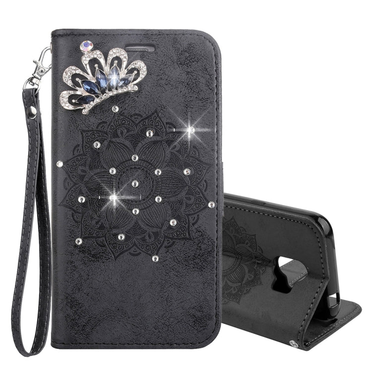 Mandragora Pattern Crystal Encrusted Horizontal Flip Leather Case for Galaxy J4 (2018) (EU Version), with Card Slot & Holder & Wallet & Lanyard