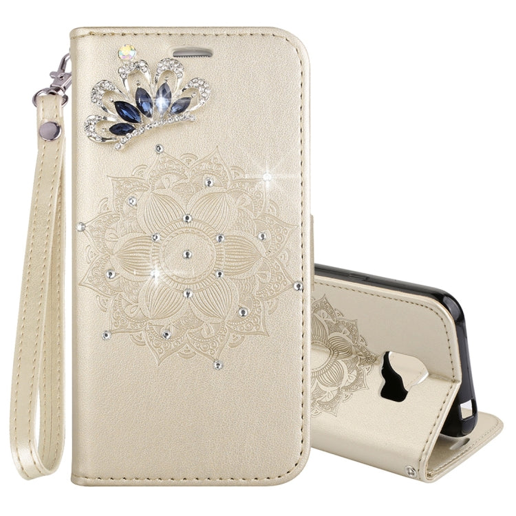 Mandragora Pattern Crystal Encrusted Horizontal Flip Leather Case for Galaxy J4 (2018) (EU Version), with Card Slot & Holder & Wallet & Lanyard