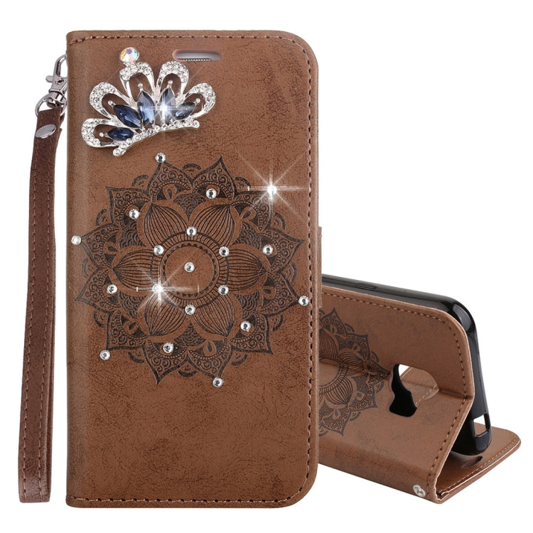 Mandragora Pattern Crystal Encrusted Horizontal Flip Leather Case for Galaxy J4 (2018) (EU Version), with Card Slot & Holder & Wallet & Lanyard