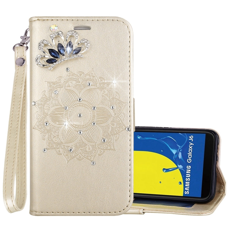 Mandragora Pattern Crystal Encrusted Horizontal Flip Leather Case for Galaxy J6 (2018) (EU Version), with Card Slot & Holder & Wallet & Lanyard