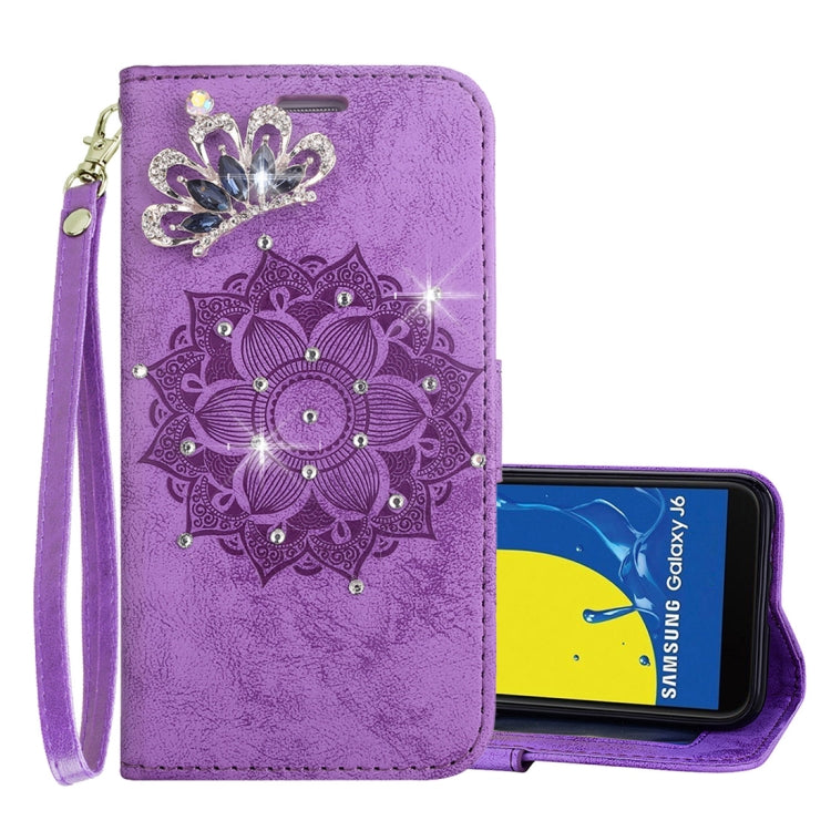 Mandragora Pattern Crystal Encrusted Horizontal Flip Leather Case for Galaxy J6 (2018) (EU Version), with Card Slot & Holder & Wallet & Lanyard