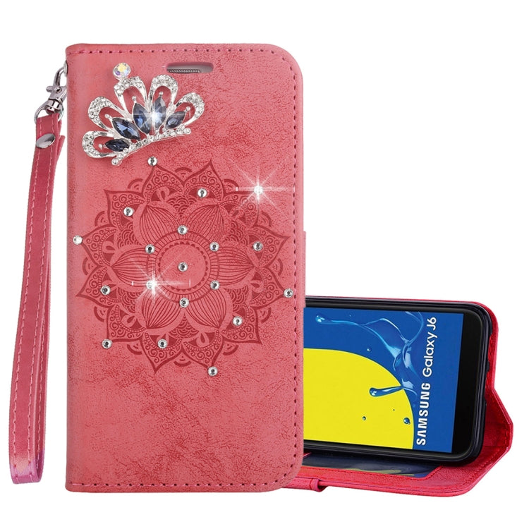 Mandragora Pattern Crystal Encrusted Horizontal Flip Leather Case for Galaxy J6 (2018) (EU Version), with Card Slot & Holder & Wallet & Lanyard