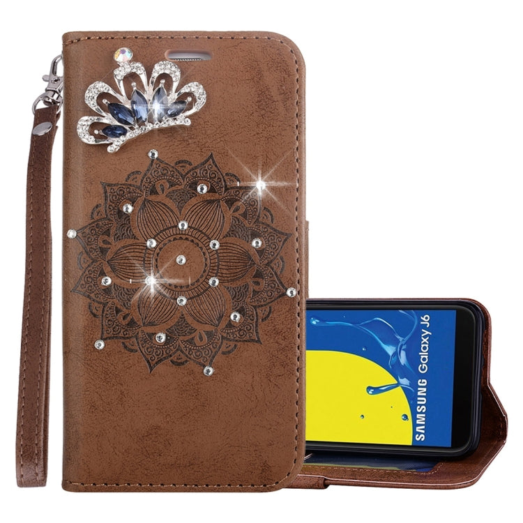 Mandragora Pattern Crystal Encrusted Horizontal Flip Leather Case for Galaxy J6 (2018) (EU Version), with Card Slot & Holder & Wallet & Lanyard