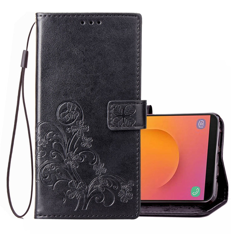 Lucky Clover Pressed Flowers Pattern Leather Case for Galaxy J8 (2018) , with Holder & Card Slots & Wallet & Hand Strap