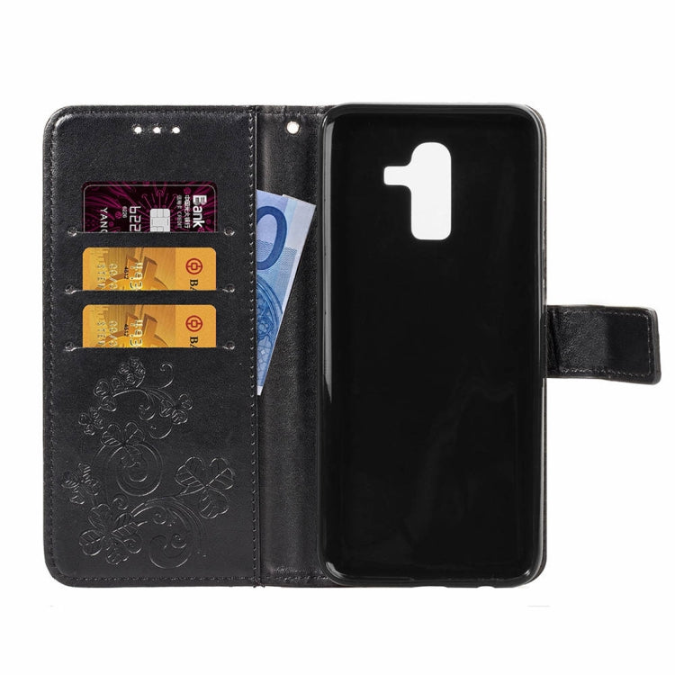 Lucky Clover Pressed Flowers Pattern Leather Case for Galaxy J8 (2018) , with Holder & Card Slots & Wallet & Hand Strap