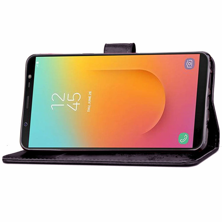 Lucky Clover Pressed Flowers Pattern Leather Case for Galaxy J8 (2018) , with Holder & Card Slots & Wallet & Hand Strap