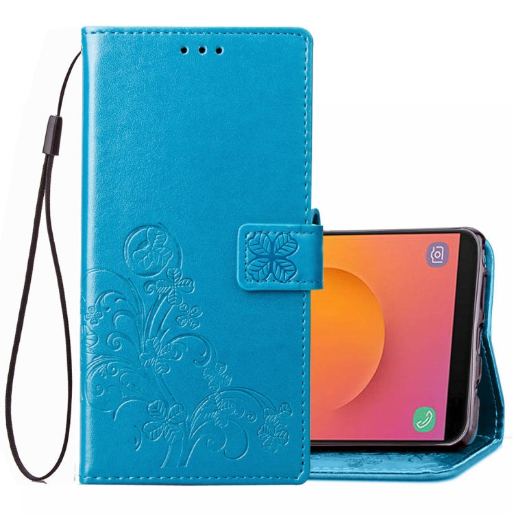Lucky Clover Pressed Flowers Pattern Leather Case for Galaxy J8 (2018) , with Holder & Card Slots & Wallet & Hand Strap