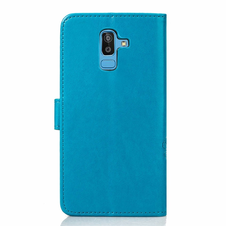 Lucky Clover Pressed Flowers Pattern Leather Case for Galaxy J8 (2018) , with Holder & Card Slots & Wallet & Hand Strap