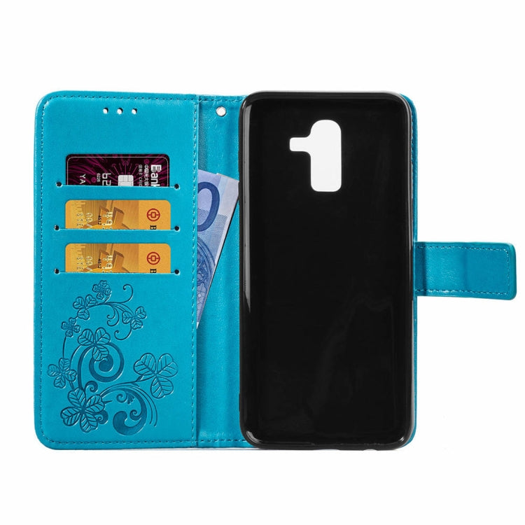 Lucky Clover Pressed Flowers Pattern Leather Case for Galaxy J8 (2018) , with Holder & Card Slots & Wallet & Hand Strap