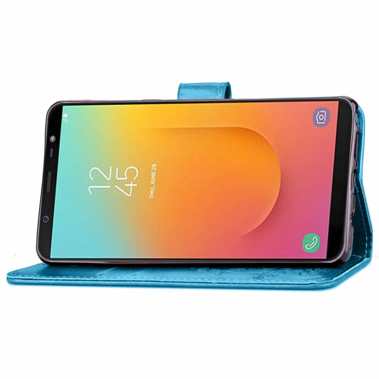 Lucky Clover Pressed Flowers Pattern Leather Case for Galaxy J8 (2018) , with Holder & Card Slots & Wallet & Hand Strap