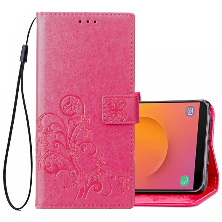 Lucky Clover Pressed Flowers Pattern Leather Case for Galaxy J8 (2018) , with Holder & Card Slots & Wallet & Hand Strap