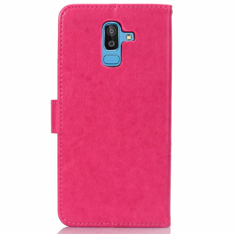 Lucky Clover Pressed Flowers Pattern Leather Case for Galaxy J8 (2018) , with Holder & Card Slots & Wallet & Hand Strap
