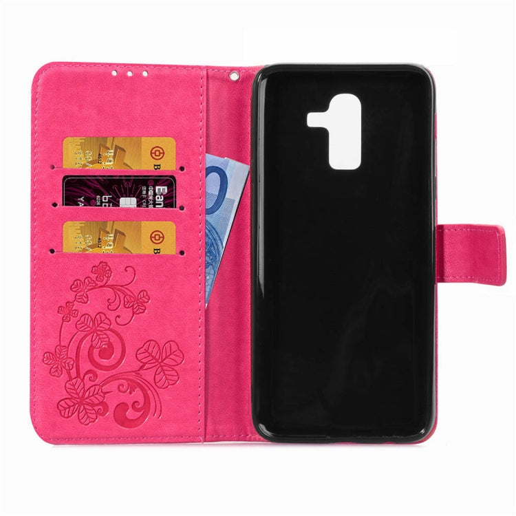 Lucky Clover Pressed Flowers Pattern Leather Case for Galaxy J8 (2018) , with Holder & Card Slots & Wallet & Hand Strap