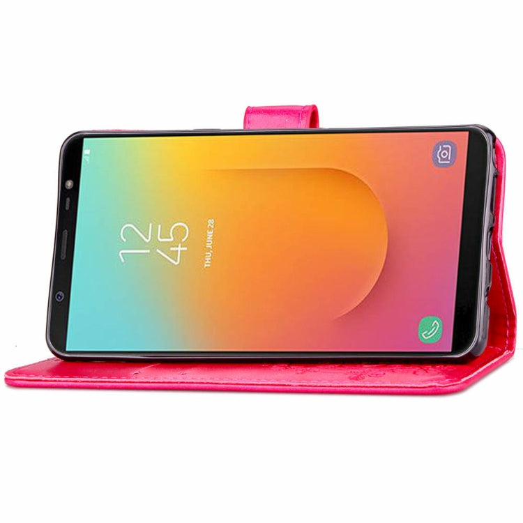 Lucky Clover Pressed Flowers Pattern Leather Case for Galaxy J8 (2018) , with Holder & Card Slots & Wallet & Hand Strap
