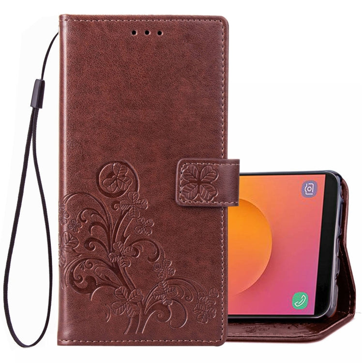 Lucky Clover Pressed Flowers Pattern Leather Case for Galaxy J8 (2018) , with Holder & Card Slots & Wallet & Hand Strap