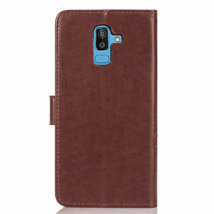 Lucky Clover Pressed Flowers Pattern Leather Case for Galaxy J8 (2018) , with Holder & Card Slots & Wallet & Hand Strap