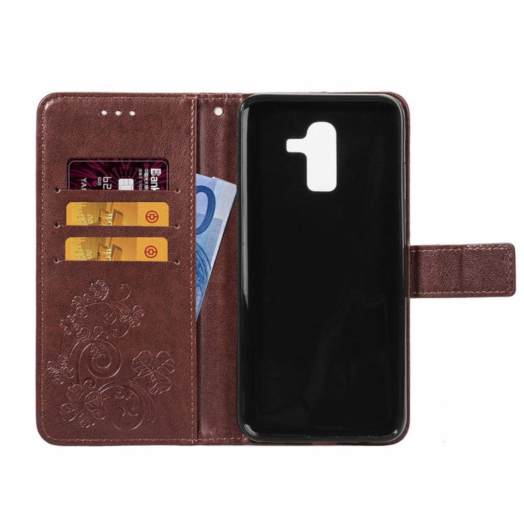 Lucky Clover Pressed Flowers Pattern Leather Case for Galaxy J8 (2018) , with Holder & Card Slots & Wallet & Hand Strap